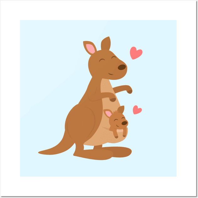 Cute Mom Kangaroo And Joey Wall Art by rustydoodle